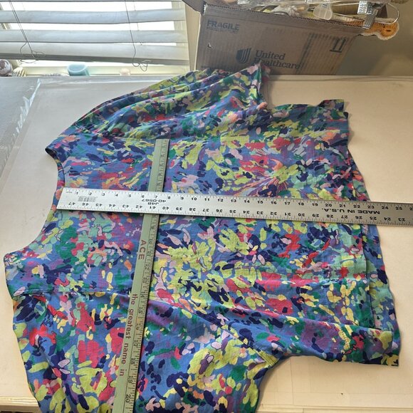 Impressions Womens Linen Blouse Abstract Blue Multicolor Small - Picture 3 of 5